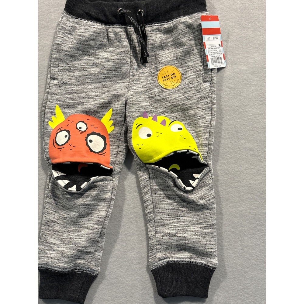 Cat & Jack Toddler Boys Gray Monster Knee Jogger Pants Space Dye 2T NWT